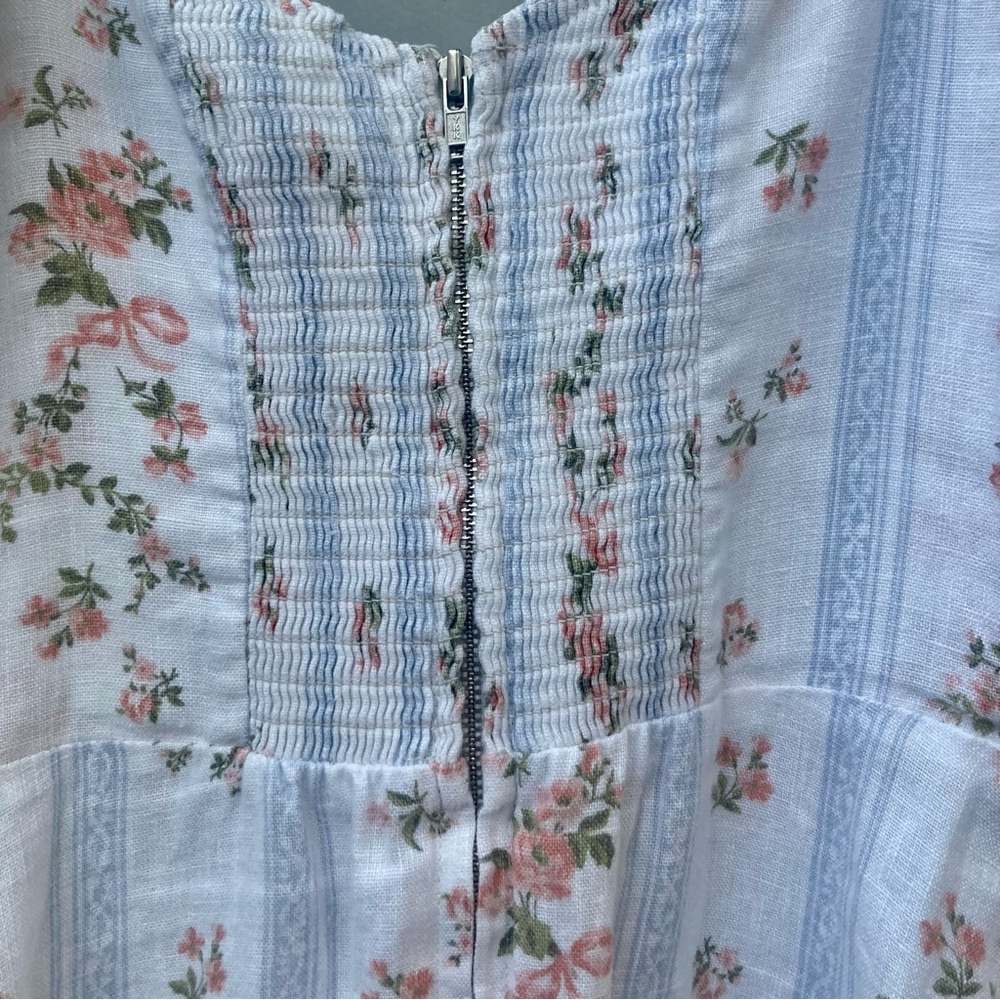 Reformation White Stripe Floral Midi Dress with Pink Roses - Picture 10 of 11